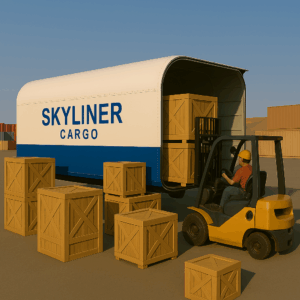 Cargo module being loaded in freight yard